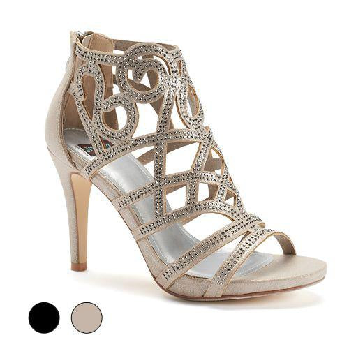 Rhinestone Cutout Zip-Back Heels