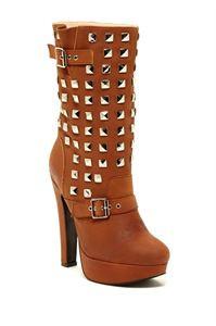 Studded Genuine Leather Platform Pumps