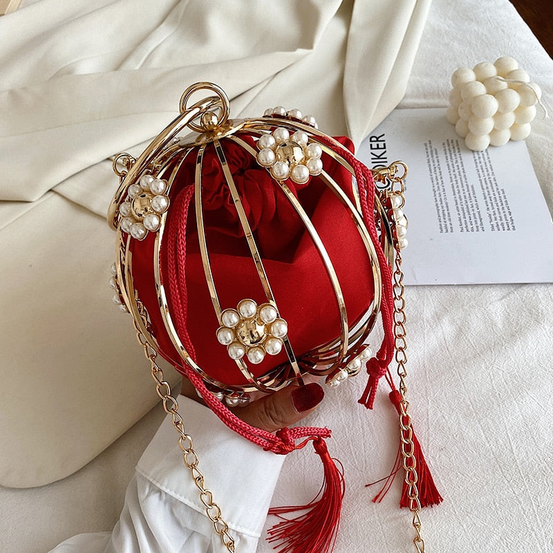 Diamond Pearl Flower Evening Bag