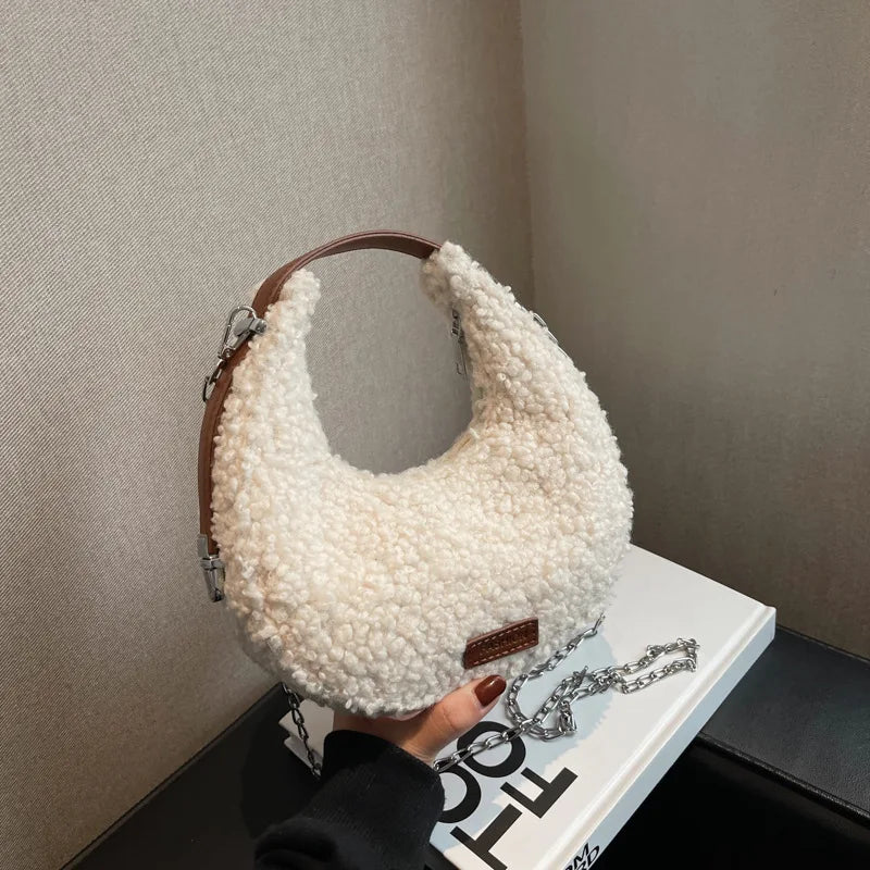 Faux Wool Fur Shoulder Tote