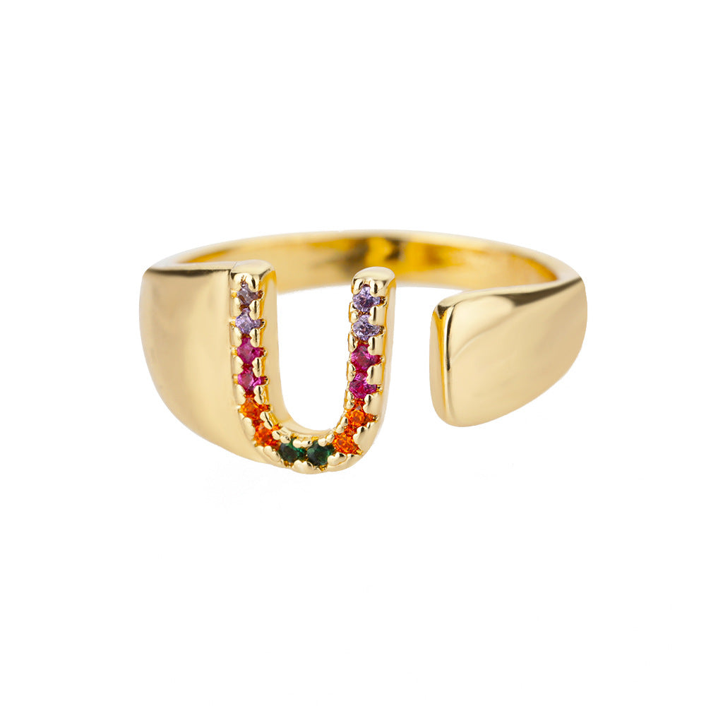 18K Gold Zircon Letter Initial Ring