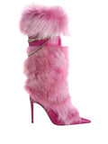 Pink Feather Chain Stiletto High Boots