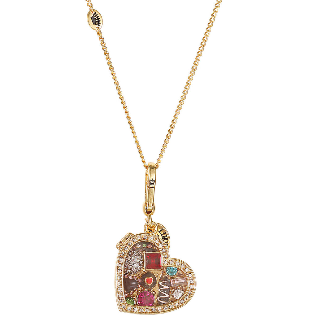 Enamel glazed chocolate gemstone transparent heart-shaped box with openable pendant