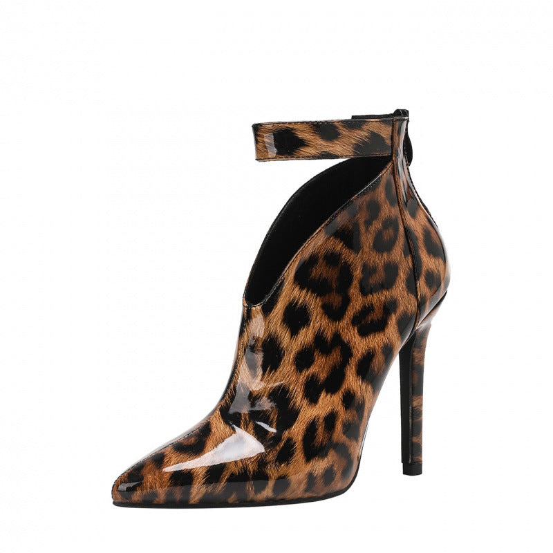 Crystal Leopard Print Stiletto Ankle Boots