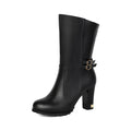 Side Zipper High Heel Mid-Calf Boots