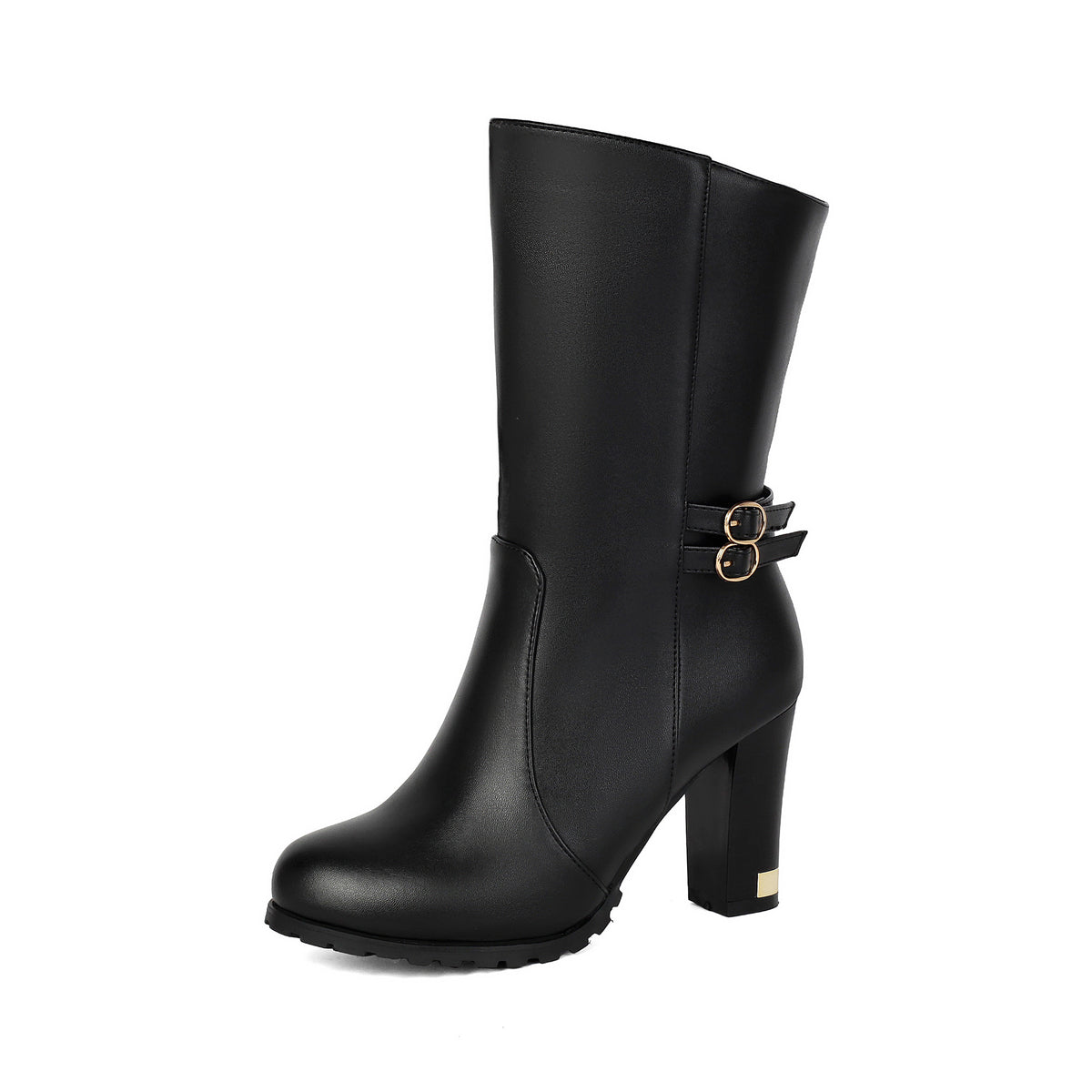 Side Zipper High Heel Mid-Calf Boots