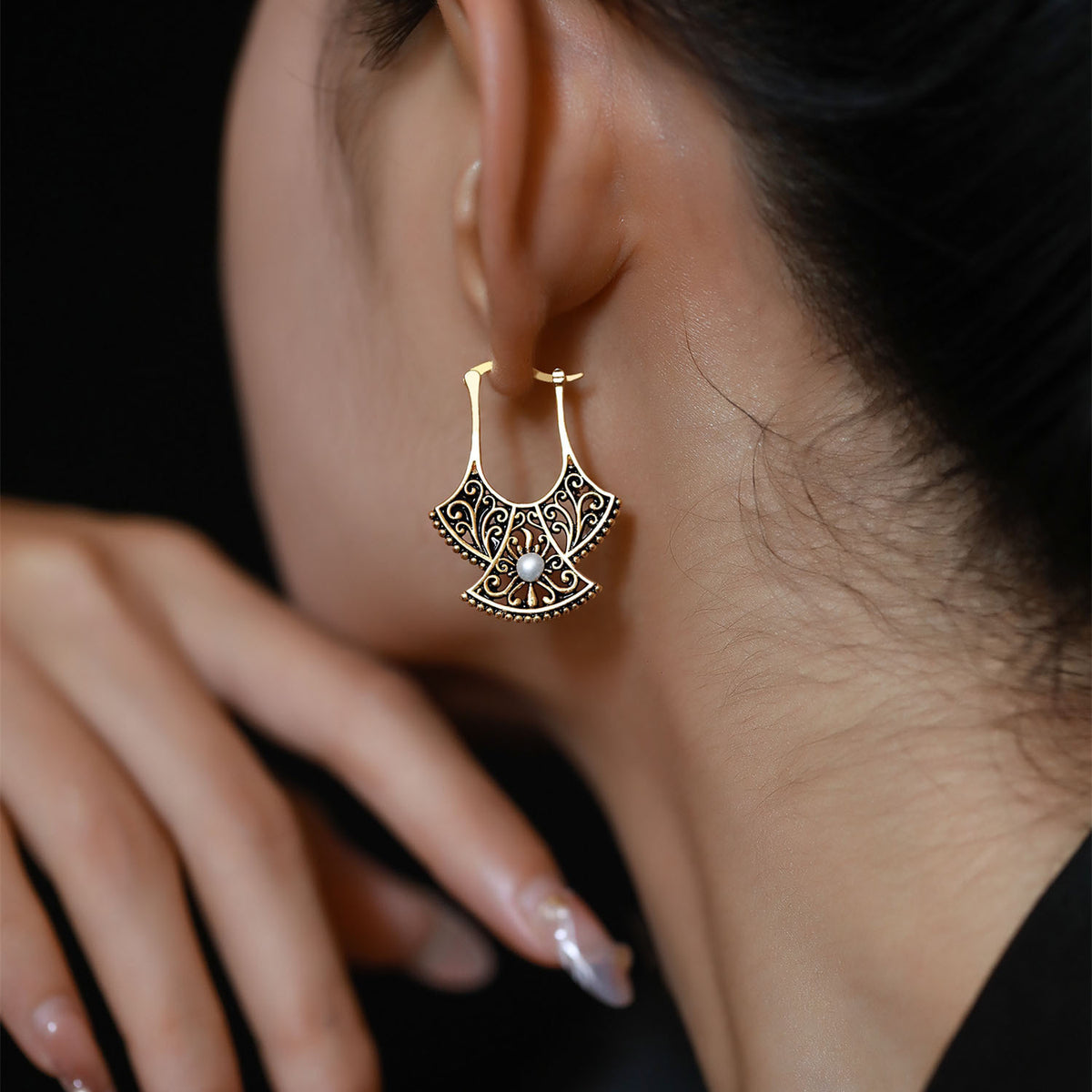 Carved Phoenix Tail Drop Earrings