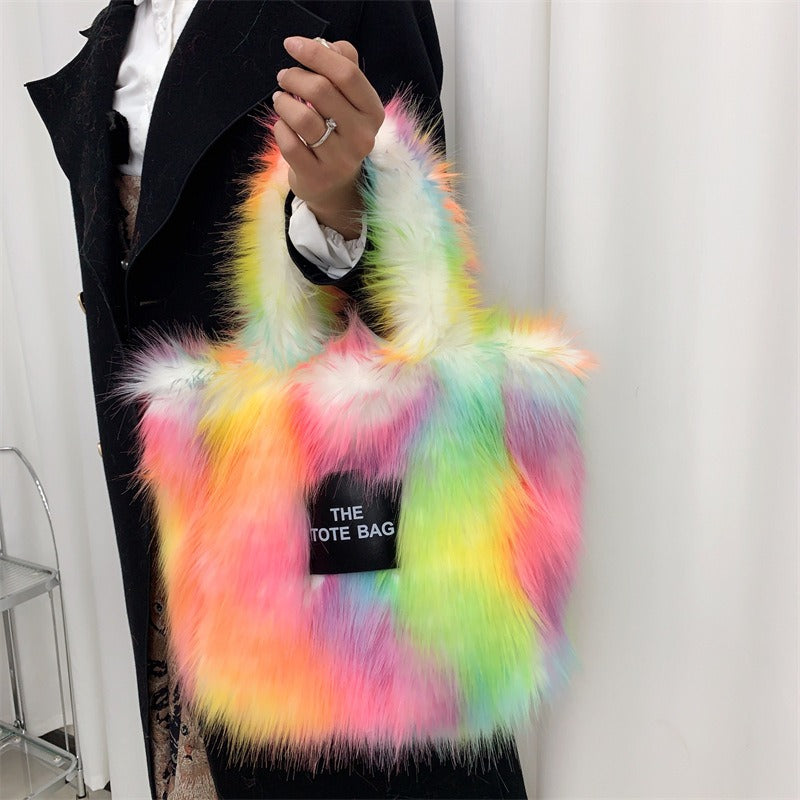 Faux Raccoon Fur Plush Tote
