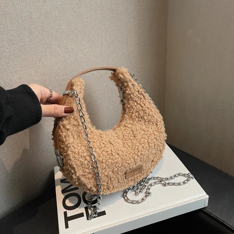 Faux Wool Fur Shoulder Tote