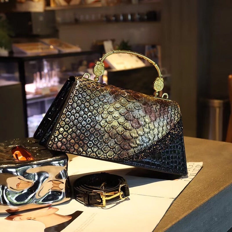 Snakeskin Trapezoid Shoulder Bag