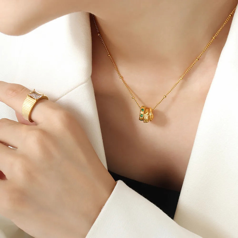 Zircon Triple Ring Pendant Necklace