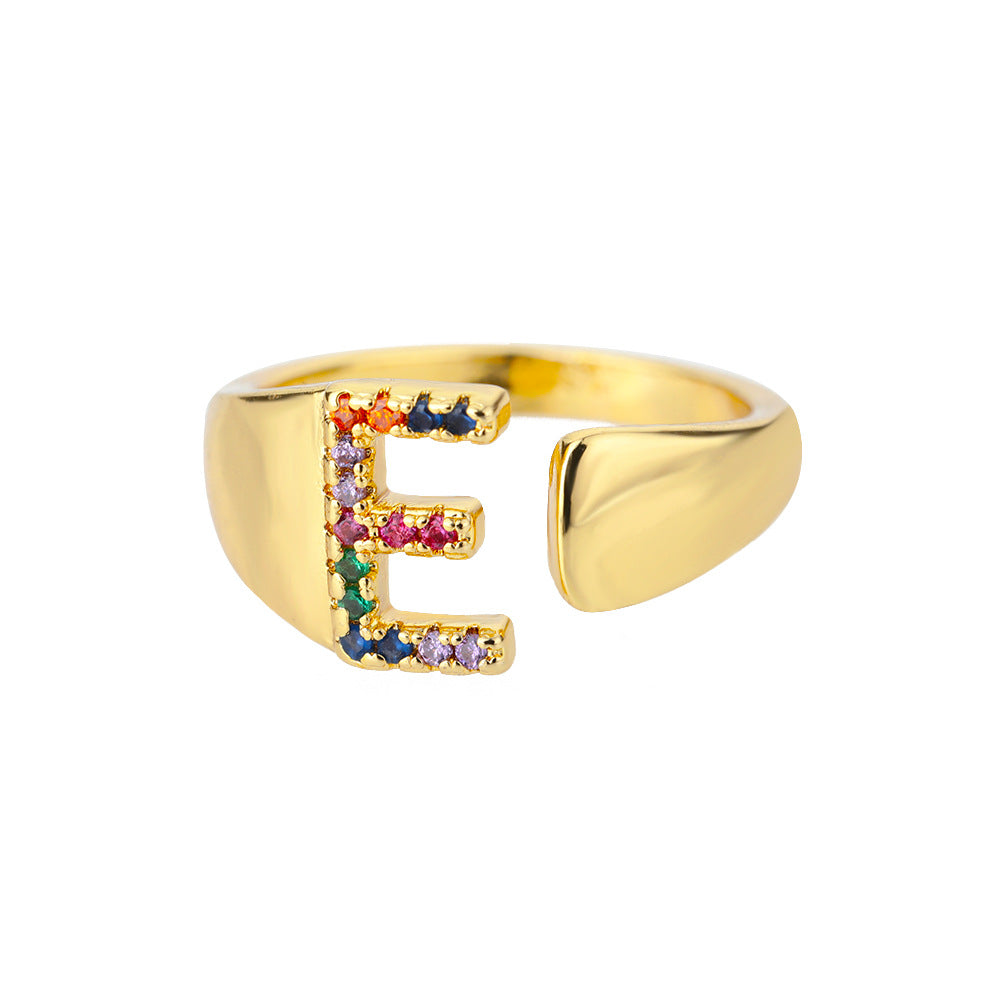 18K Gold Zircon Letter Initial Ring