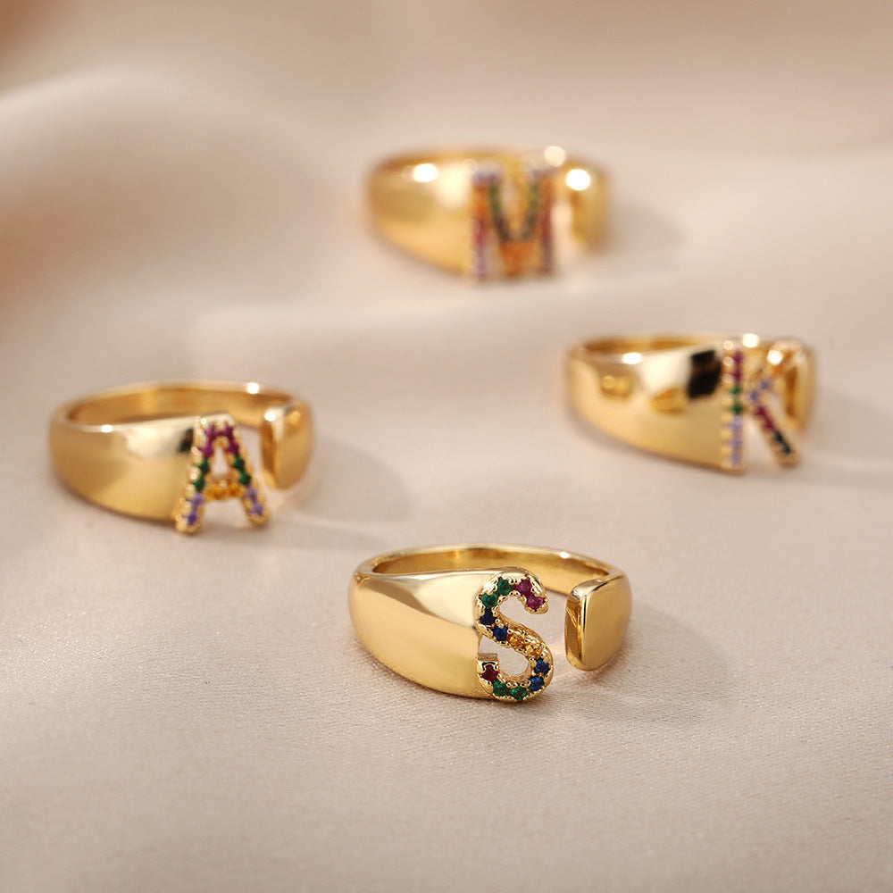 18K Gold Zircon Letter Initial Ring