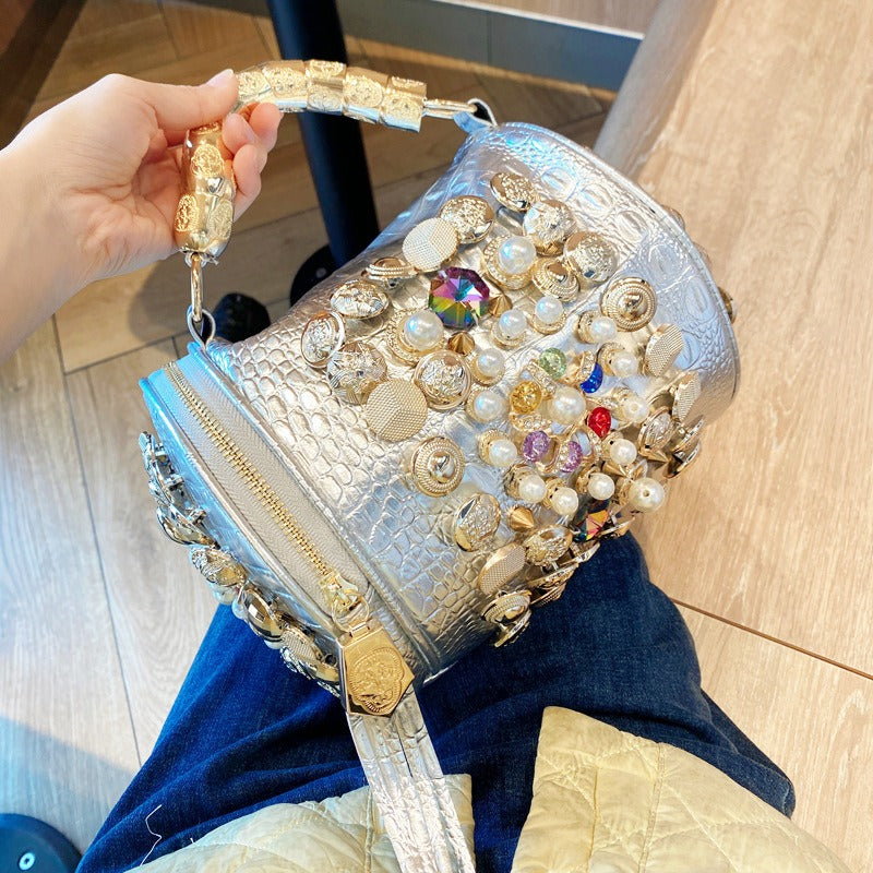 Handmade Rhinestone Cylinder Bag
