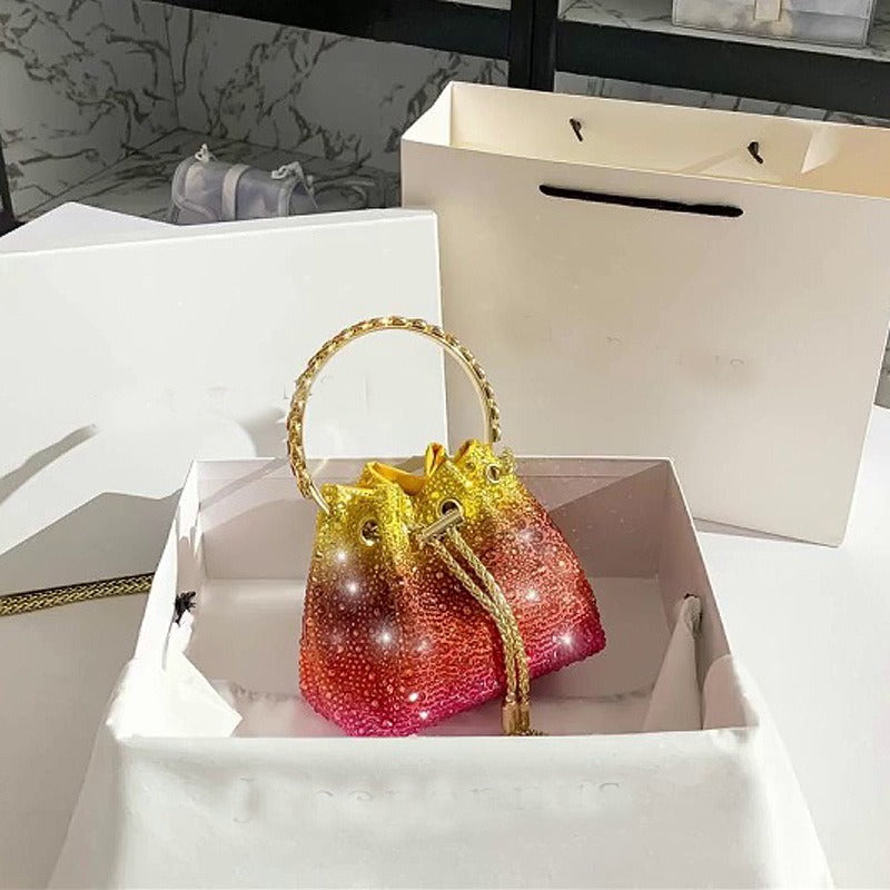 Crystal Drawstring Bucket Bag