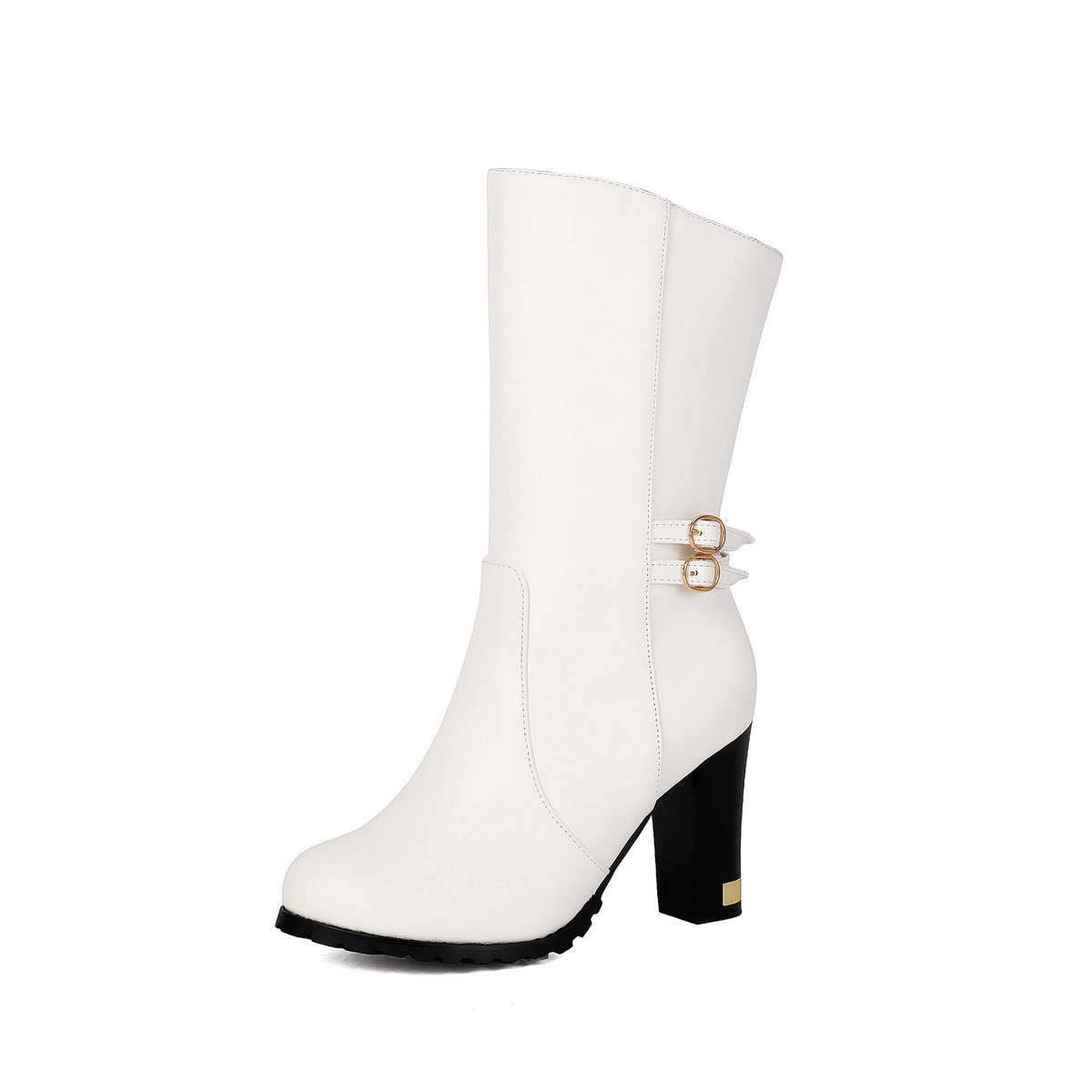 Side Zipper High Heel Mid-Calf Boots