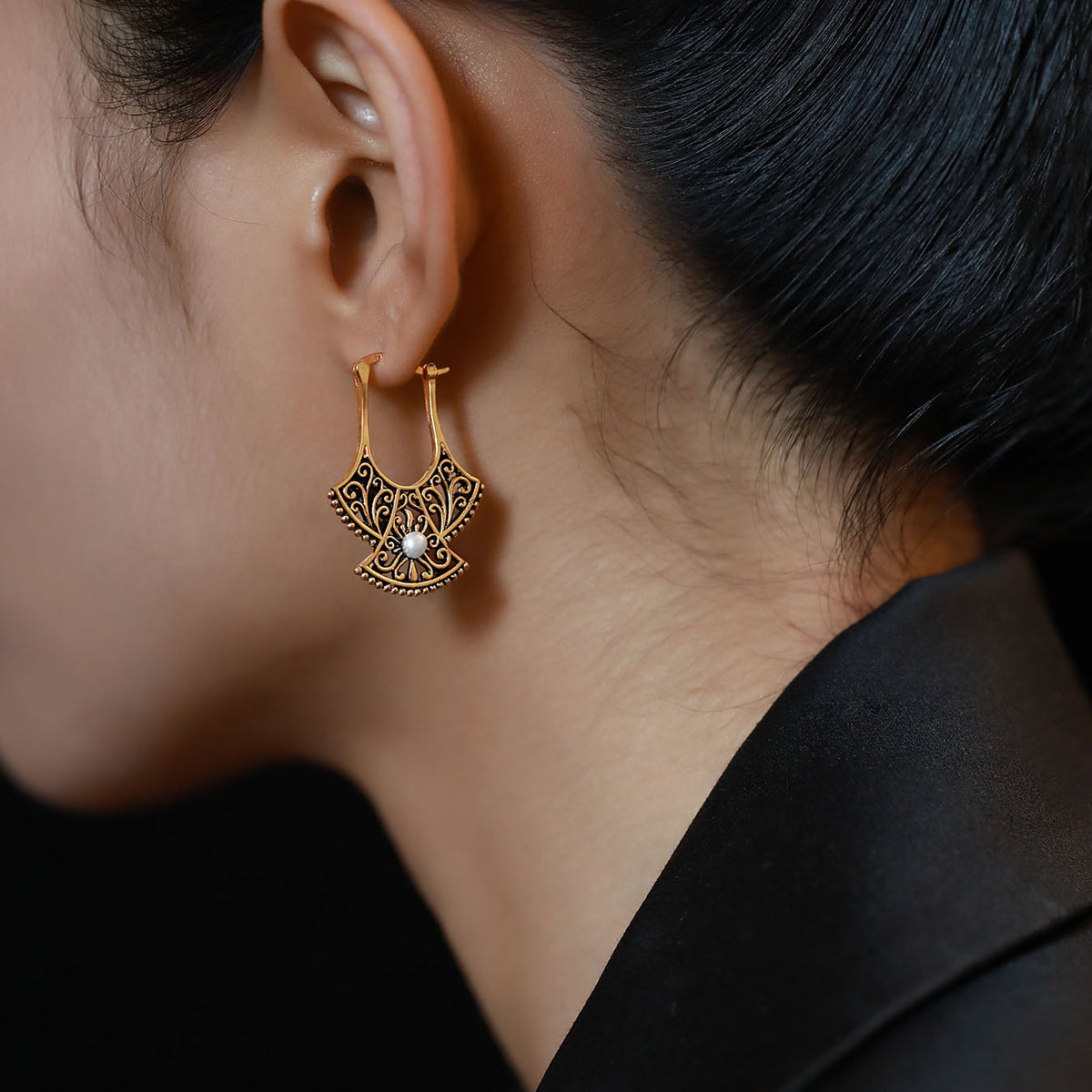 Carved Phoenix Tail Drop Earrings