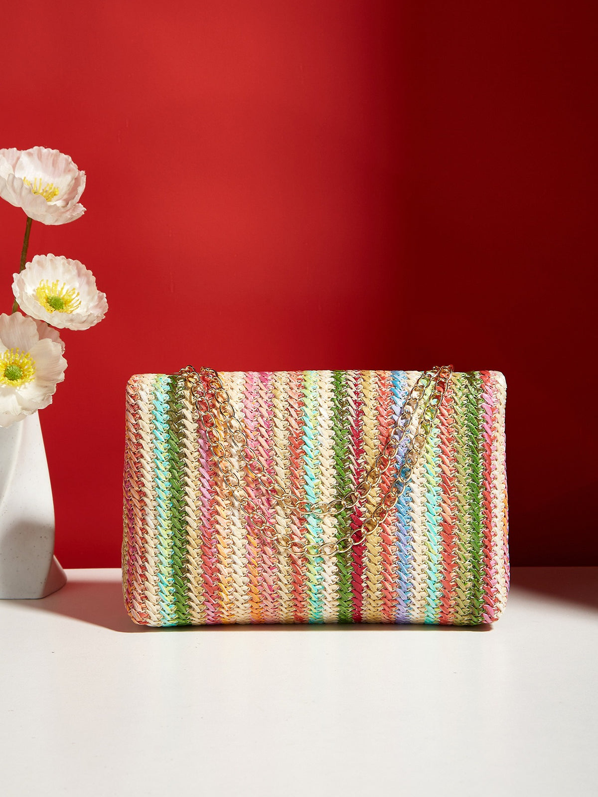Korean Straw Lock Closure Square Bag