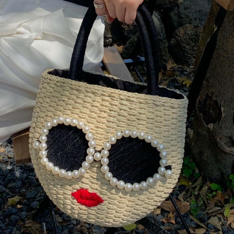 Cartoon Rattan Woven Bucket Bag