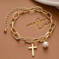 Pearl & Cross Oval Link Bracelet