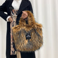 Faux Raccoon Fur Plush Tote