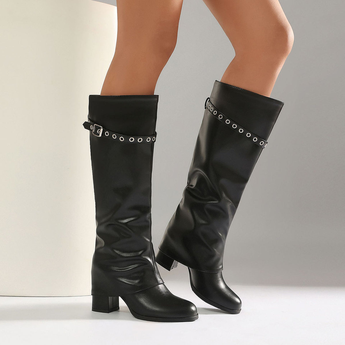 Chunky Heel Slip-On Combat Boots