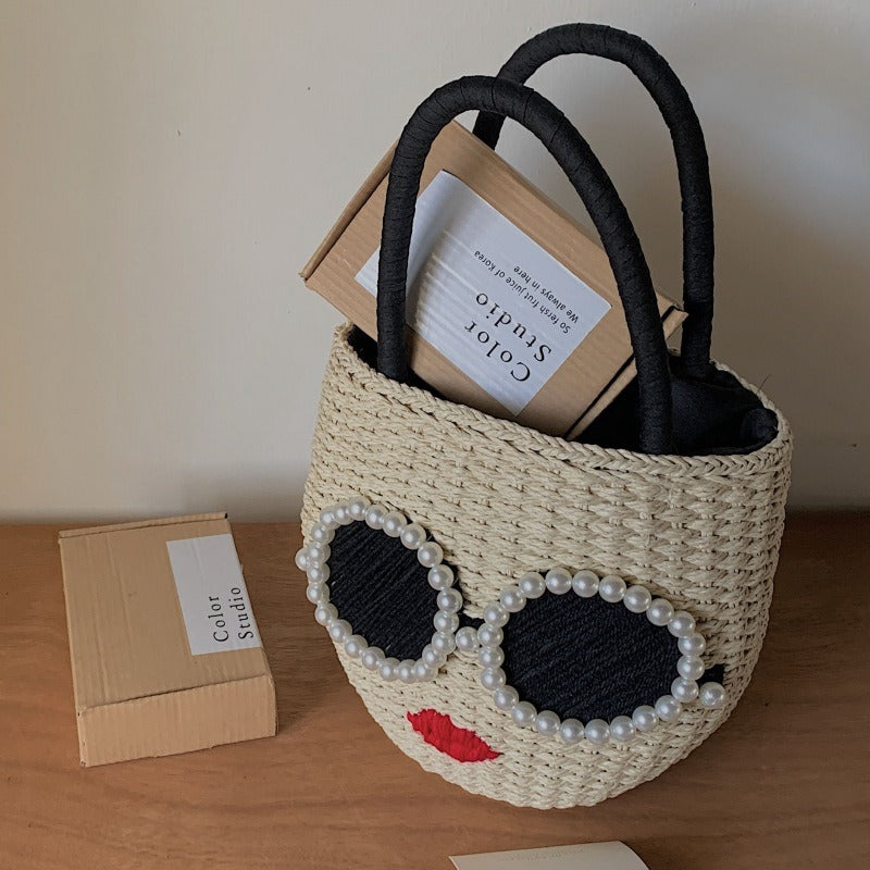 Cartoon Rattan Woven Bucket Bag