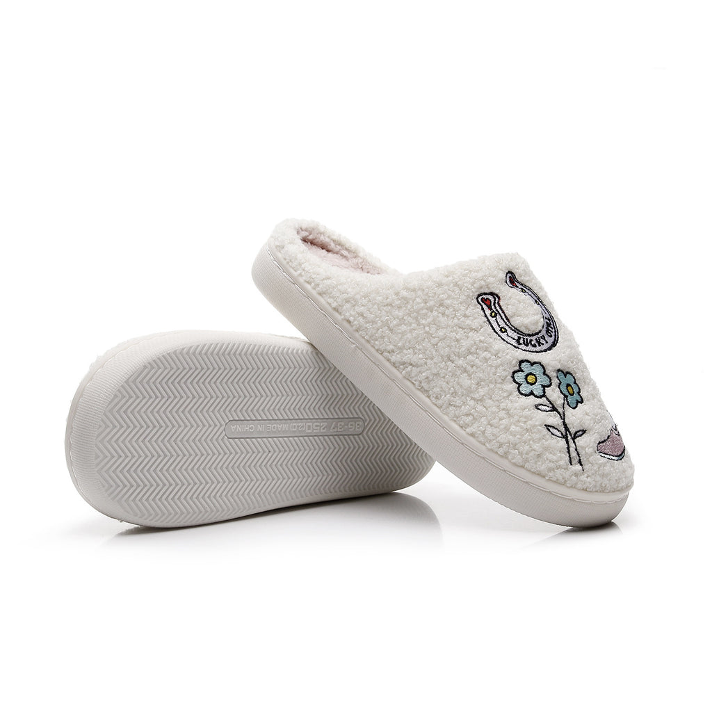 Western Denim Faux Fur Slippers