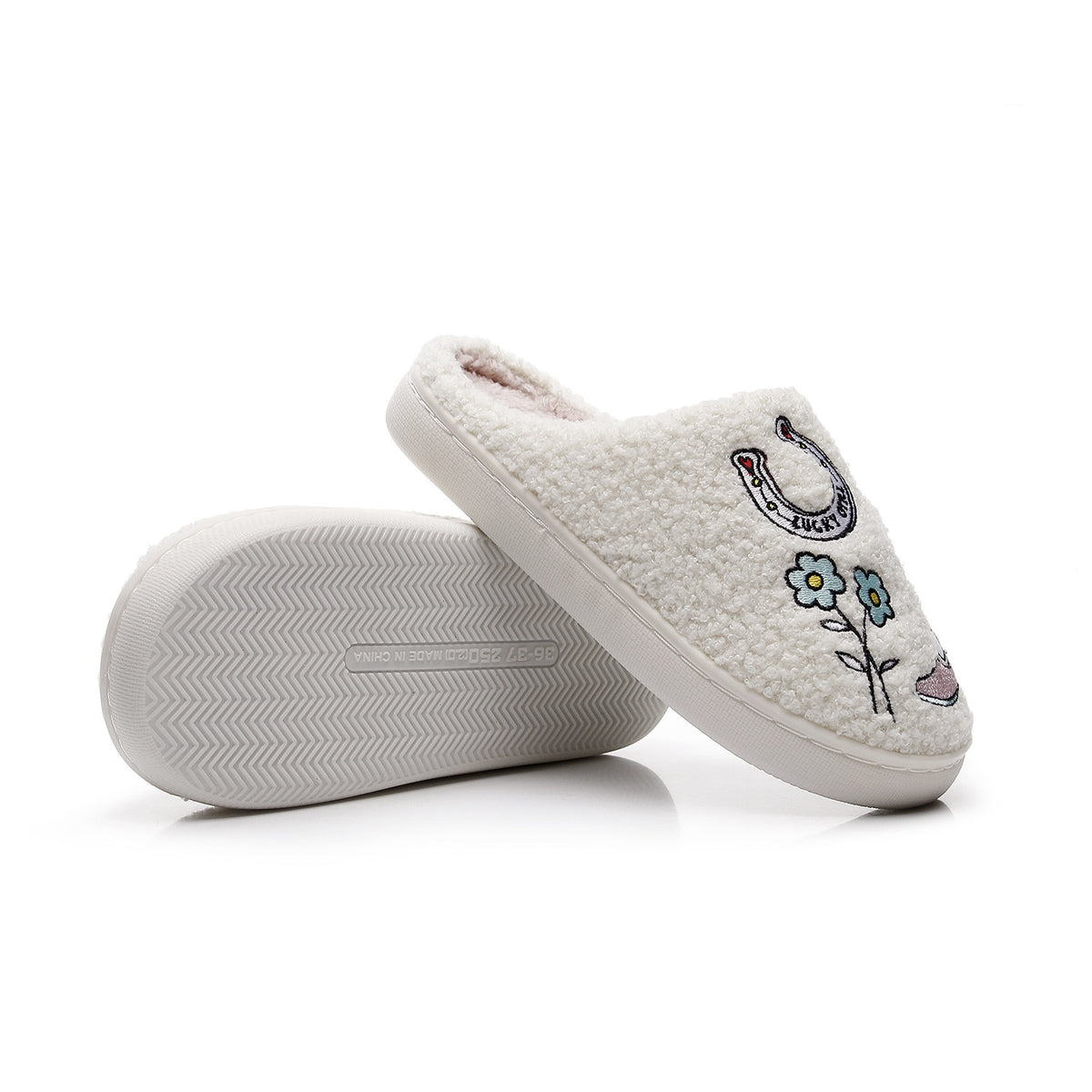 Western Denim Faux Fur Slippers
