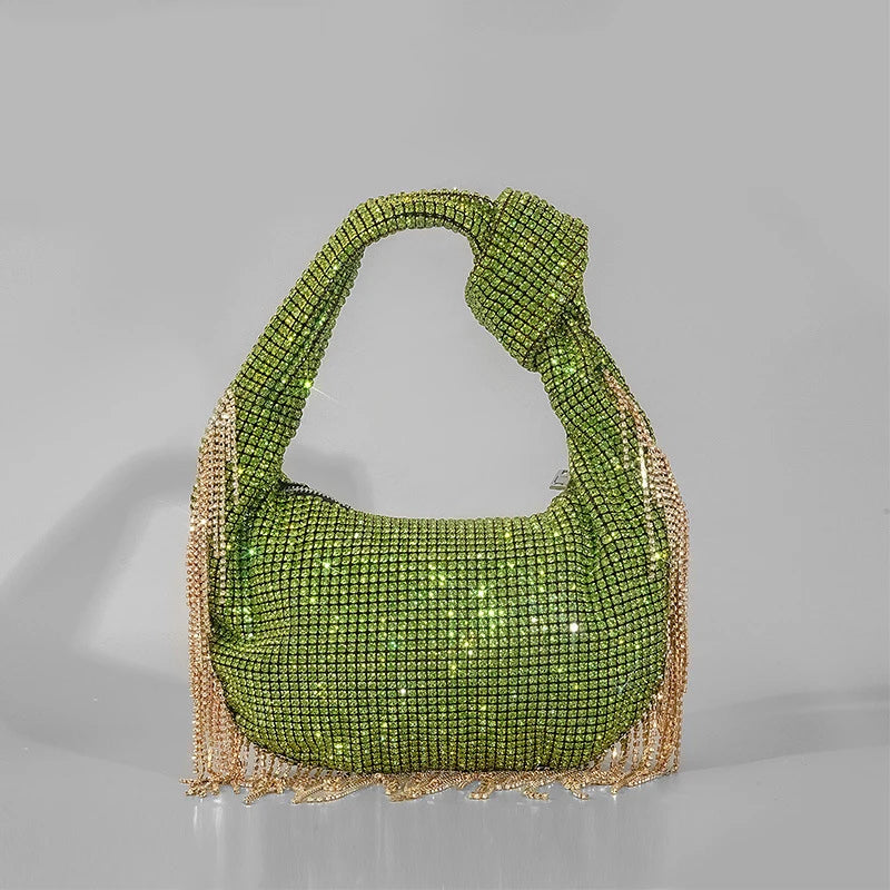Tassel Rhinestone Knotted Handle Clutch