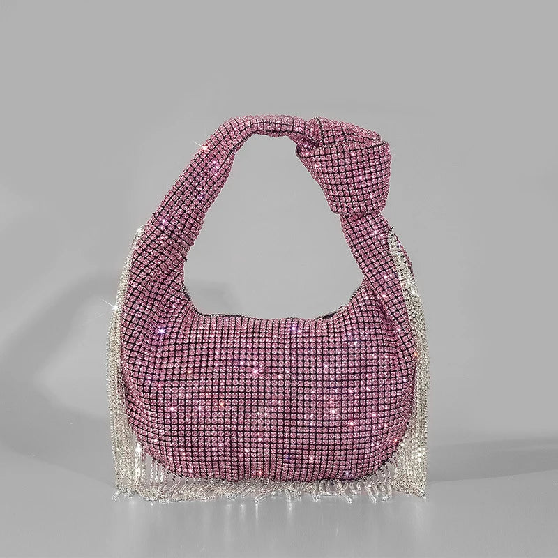 Tassel Rhinestone Knotted Handle Clutch