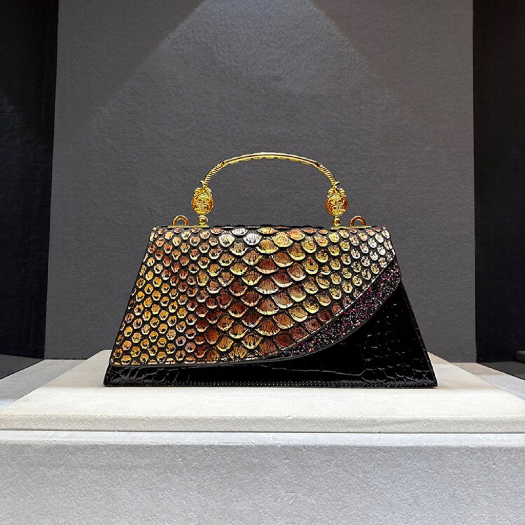 Snakeskin Trapezoid Shoulder Bag