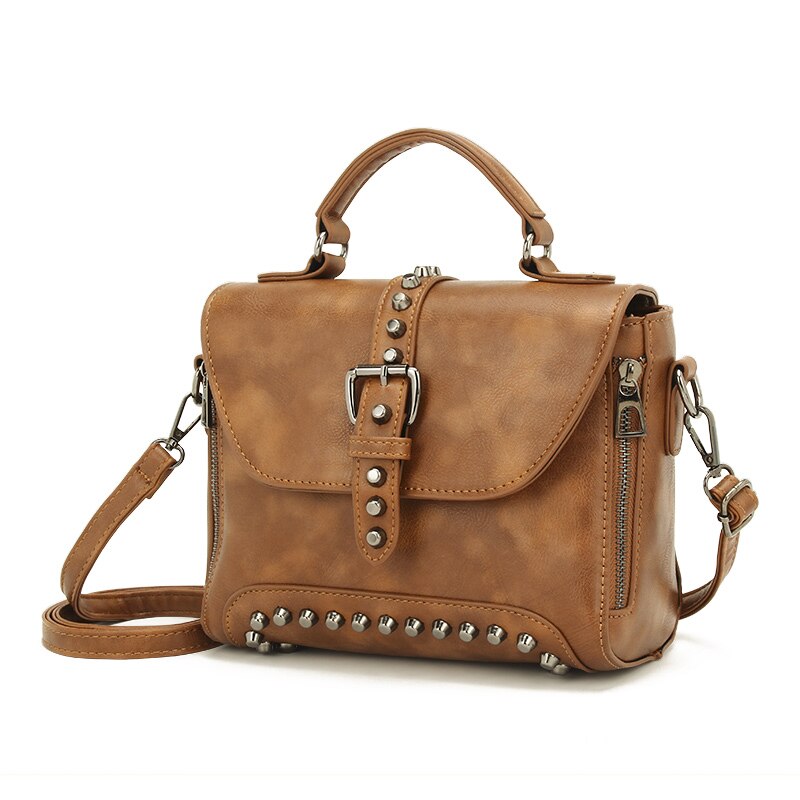 Vintage Rivet Leather Crossbody Bag