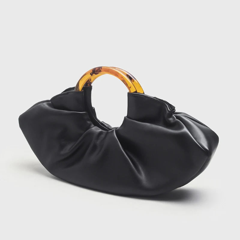 Ruched PU Leather Dumpling Clutch