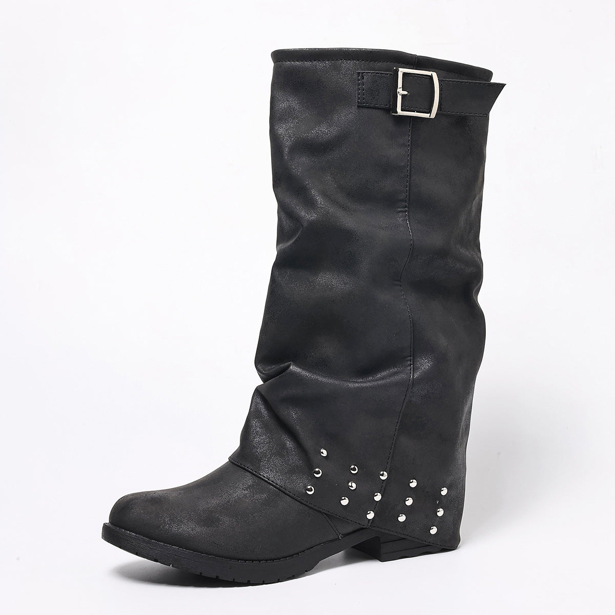 Copper Buckle Tassel Knight Mid-Calf Boots