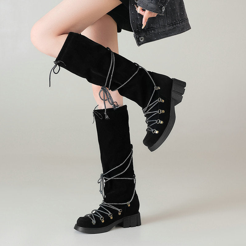 Belted Square Heel Slimming Over-the-Knee Boots