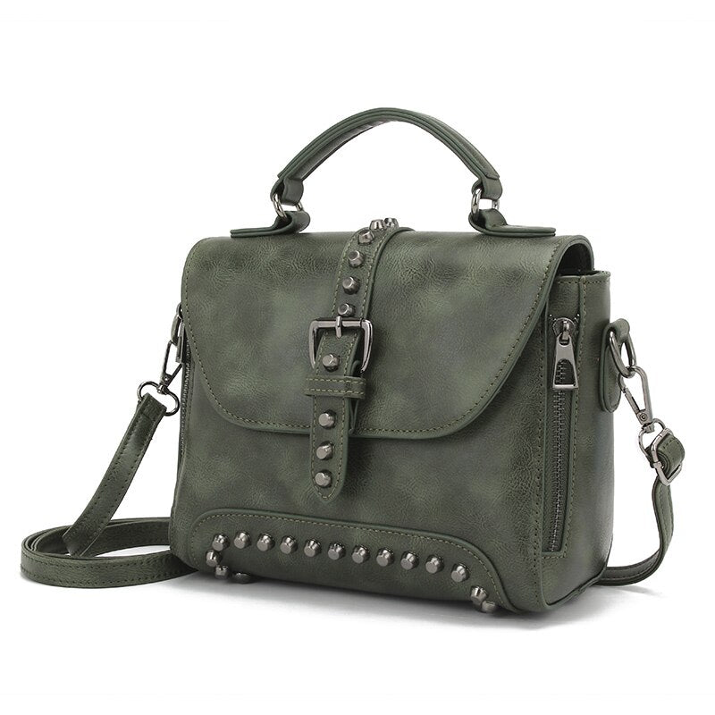 Vintage Rivet Leather Crossbody Bag
