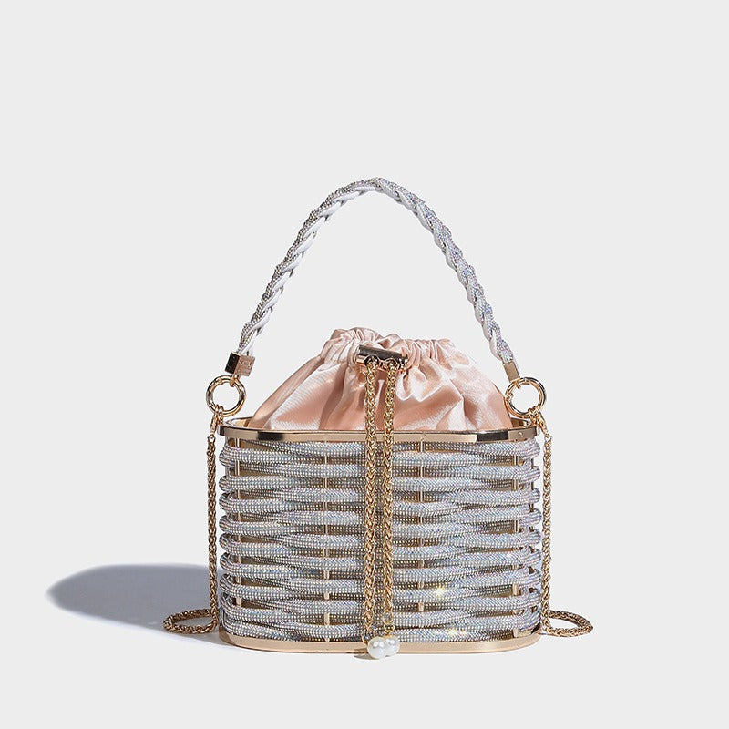 Woven Rattan Half Moon Clutch