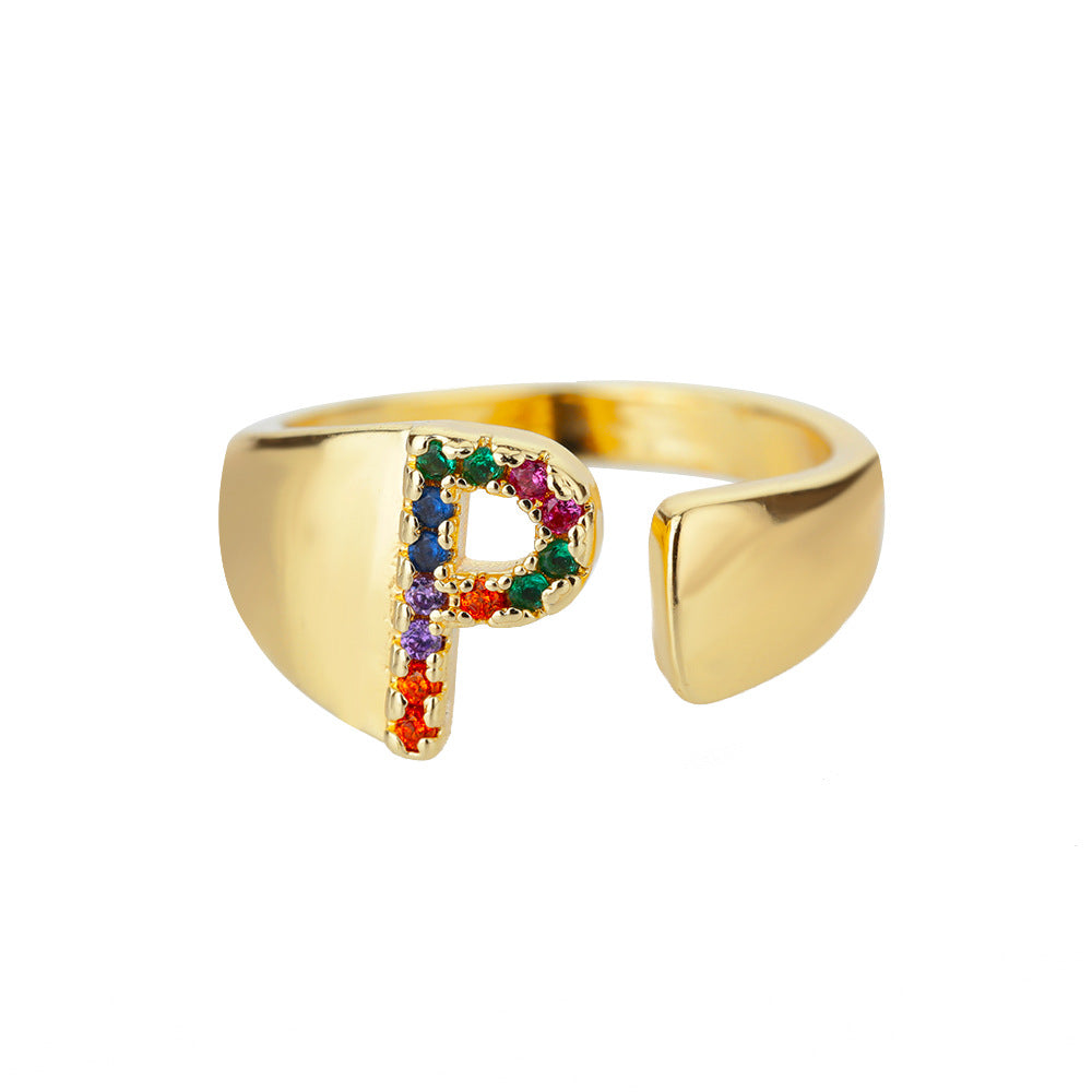 18K Gold Zircon Letter Initial Ring