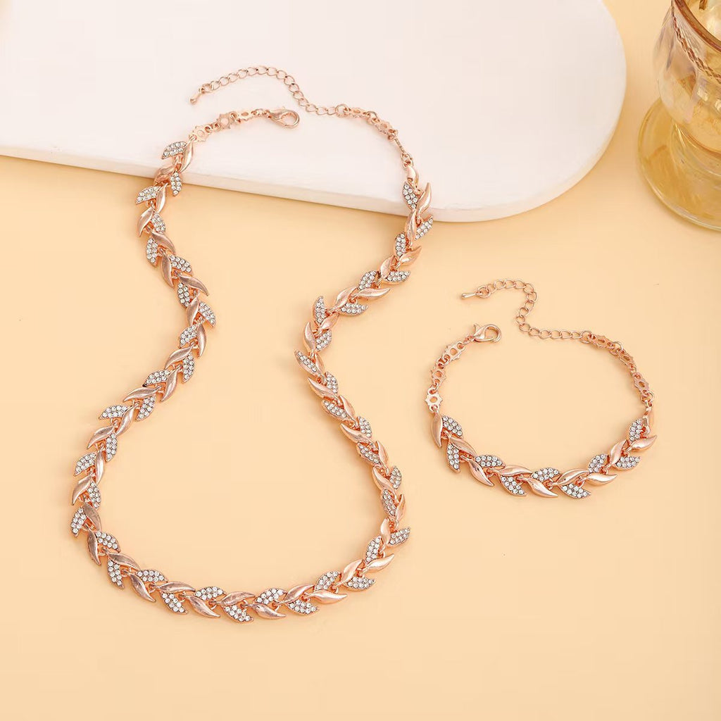 Rhinestone Leaf Jewelry Set
