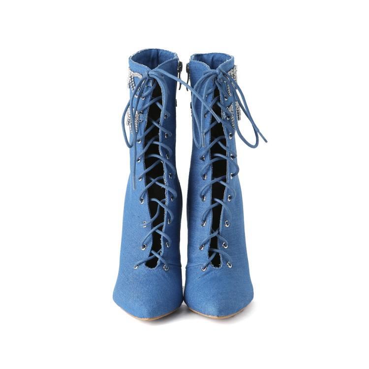 Rhinestone Chain Stiletto Pointed Toe Ankle Boots