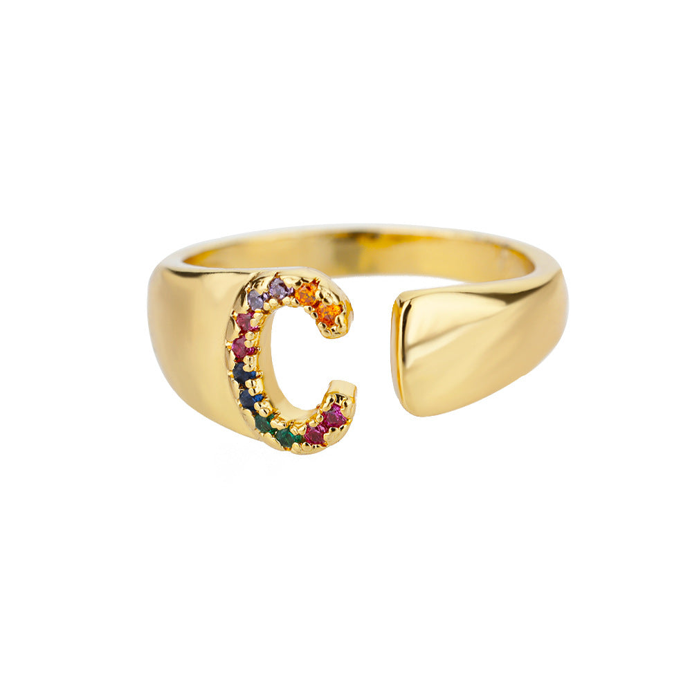 18K Gold Zircon Letter Initial Ring