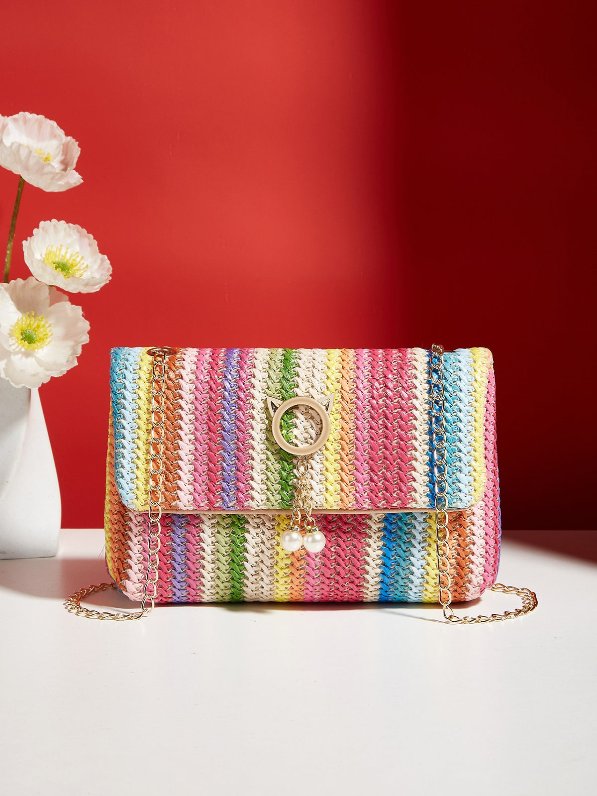 Korean Straw Lock Closure Square Bag