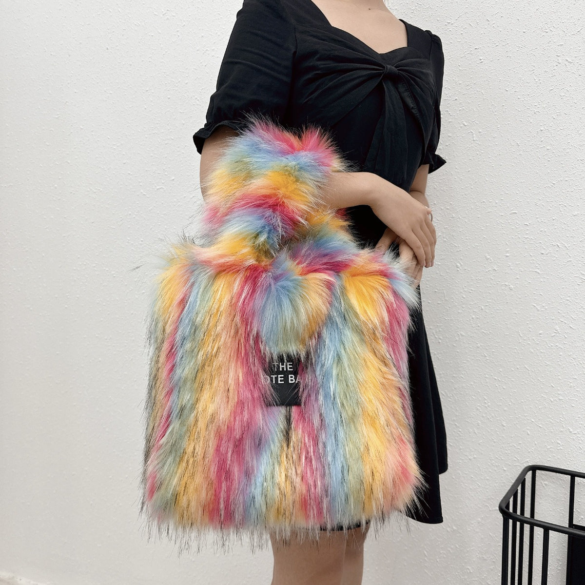 Faux Raccoon Fur Plush Tote