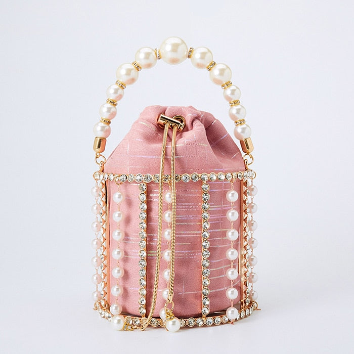 Pearl Rhinestone Bucket Clutch