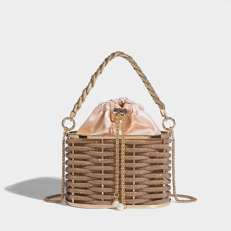 Woven Rattan Half Moon Clutch