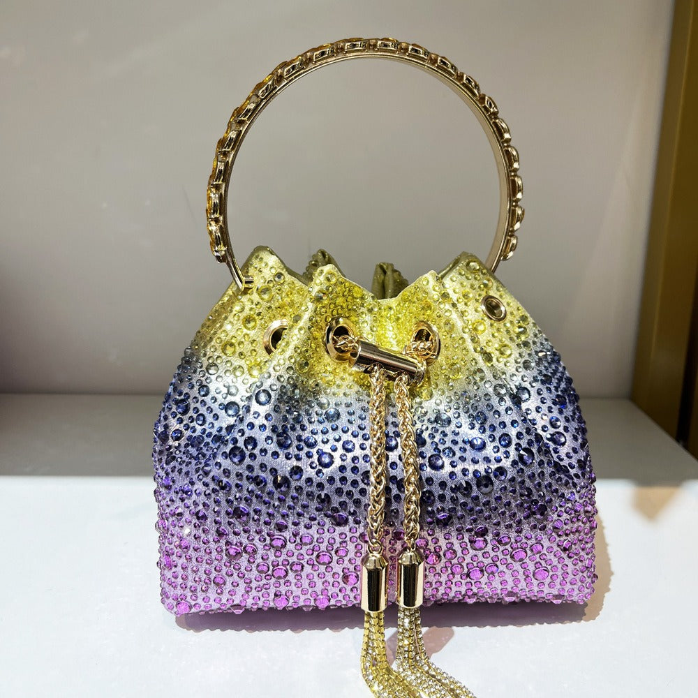 Crystal Drawstring Bucket Bag