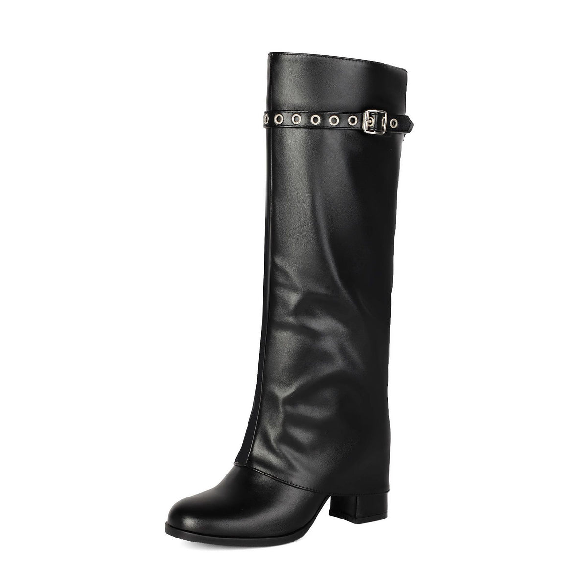 Chunky Heel Slip-On Combat Boots