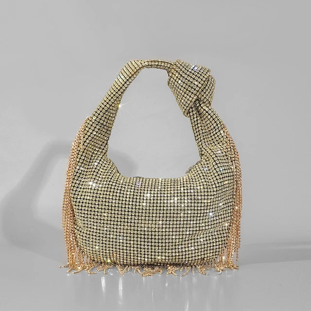 Tassel Rhinestone Knotted Handle Clutch