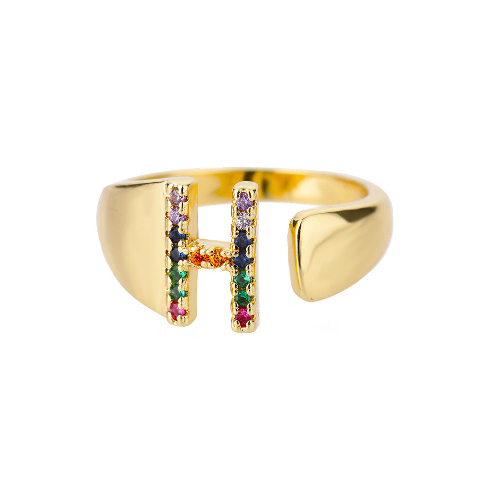 18K Gold Zircon Letter Initial Ring